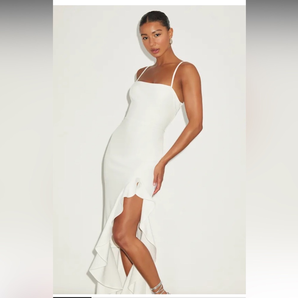 NWT- Iveta Cutout Ruffled White Midi Dress